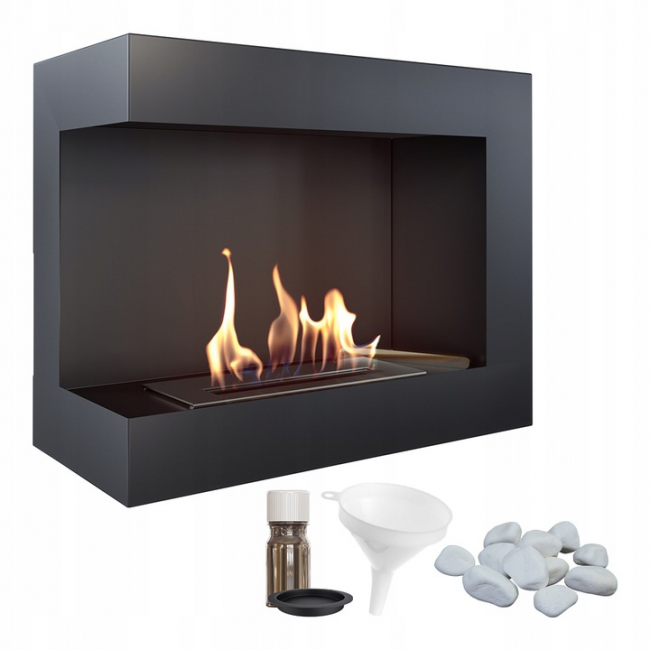 Bioethanol-Kamin DELTA 600 TÜV, links, mit Dekosteinen
